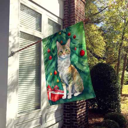 Oregon Rex Cat by the Christmas Tree House Flag