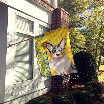 Summer Sunflowers Blue Merle Cardigan Corgi House Flag