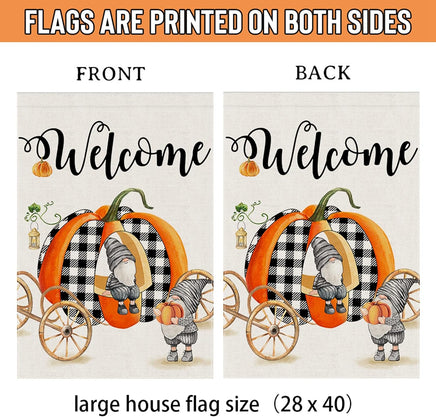 Thanksgiving Fall Garden Flag 28X40, Pumpkin Gnome Pumpkin Truck Welcome Large Fall Flag for Fall Autumn Thanksgiving Outdoor Yard Decor Double Sided