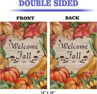 Welcome Fall Garden Flag, Double Sided 12X 18 Inch Seasonal Autumn Pumpkins Flags for Halloween Thanksgiving Harvest Holiday Home Farmhouse Outdoor Decoration