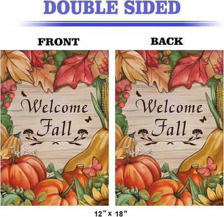 Welcome Fall Garden Flag, Double Sided 12X 18 Inch Seasonal Autumn Pumpkins Flags for Halloween Thanksgiving Harvest Holiday Home Farmhouse Outdoor Decoration