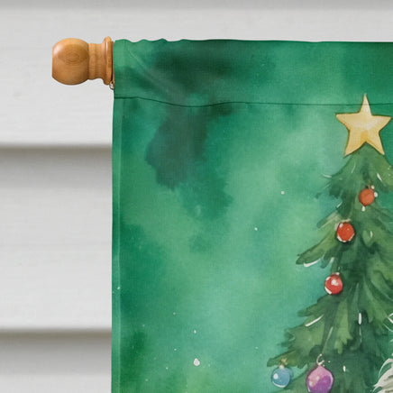 Selkirk Rex Cat by the Christmas Tree House Flag