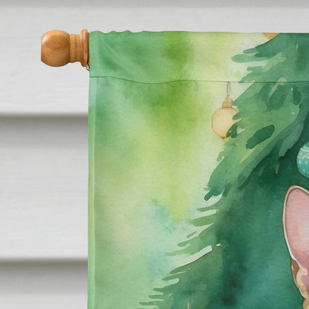 Savannah Cat by the Christmas Tree House Flag