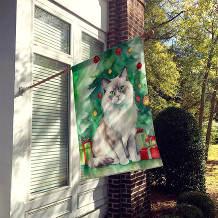 Ragdoll Cat by the Christmas Tree House Flag