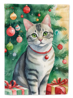 Asian Cat by the Christmas Tree House Flag