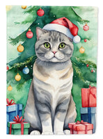 Scottish Fold Cat by the Christmas Tree House Flag