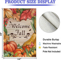 Welcome Fall Garden Flag, Double Sided 12X 18 Inch Seasonal Autumn Pumpkins Flags for Halloween Thanksgiving Harvest Holiday Home Farmhouse Outdoor Decoration