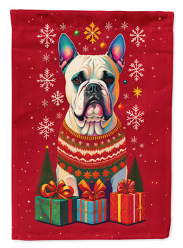 White Boxer Cropped Ears Holiday Christmas House Flag