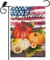 Welcome Fall Garden Flags, Patriotic Autumn Yard Flag with Pumpkins 12X18 Double Sided Fall Decorations for Halloween Thanksgiving Harvest Holiday Home Yard Farmhouse Outdoor