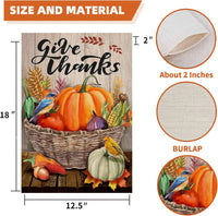 Thanksgiving Fall Garden Flags 12X18 Double Sided Pumpkin Basket Harvest Decoration Outdoor Porch, Thanksgiving Farmhouse Lawn Fall Yard Flag Decoration