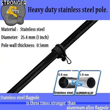 6 Ft. Black Stainless Steel Flagpole Heavy-Duty and Rust Free (Without Bracket)