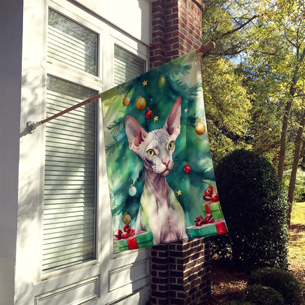 Donskoy Don Sphynx Cat by the Christmas Tree House Flag