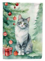 Australian Mist Cat by the Christmas Tree House Flag