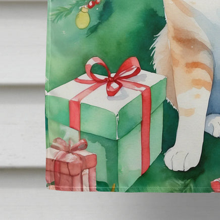 Ural Rex Cat by the Christmas Tree House Flag