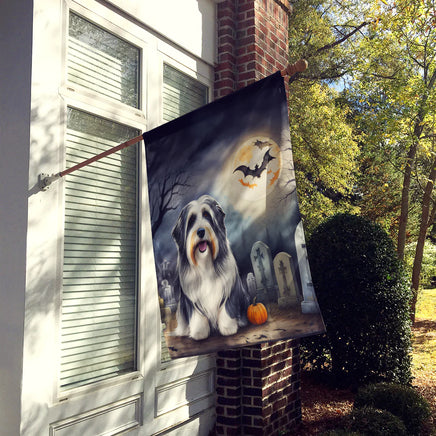 Bearded Collie Spooky Halloween House Flag