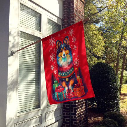 Sheltie Holiday Christmas House Flag