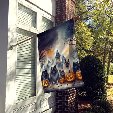 Keeshond Spooky Halloween House Flag