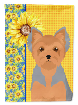 Summer Sunflowers Blue and Tan Puppy Cut Yorkshire Terrier House Flag