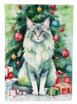 Oriental Longhair Cat by the Christmas Tree House Flag