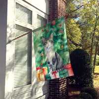 Ural Rex Cat by the Christmas Tree House Flag