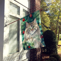 Siberian Cat by the Christmas Tree House Flag