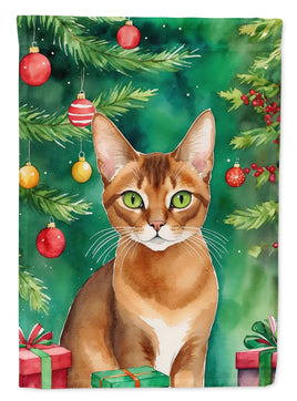 Abyssinian Cat by the Christmas Tree House Flag