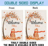 Welcome Fall Garden Flag, Double Sided Rustic Cat Maple Leaves House Flag Small Burlap Porch Sign for Autumn Holiday Home Farmhouse Outdoor 12×18 Inch