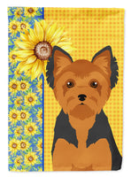 Summer Sunflowers Black and Tan Puppy Cut Yorkshire Terrier House Flag