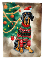 Black and Tan Coonhound Christmas House Flag