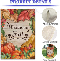 Welcome Fall Garden Flag, Double Sided 12X 18 Inch Seasonal Autumn Pumpkins Flags for Halloween Thanksgiving Harvest Holiday Home Farmhouse Outdoor Decoration