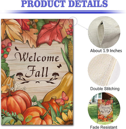 Welcome Fall Garden Flag, Double Sided 12X 18 Inch Seasonal Autumn Pumpkins Flags for Halloween Thanksgiving Harvest Holiday Home Farmhouse Outdoor Decoration