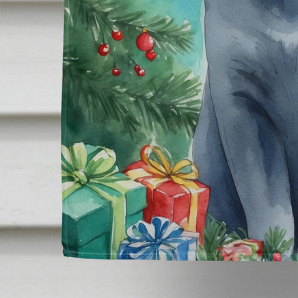 Russian Blue Cat by the Christmas Tree House Flag