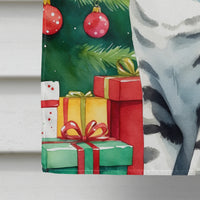 American Shorthair Cat by the Christmas Tree House Flag