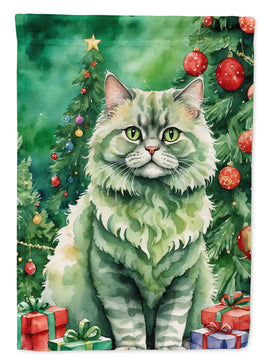 Selkirk Rex Cat by the Christmas Tree House Flag