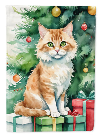 Skookum Cat by the Christmas Tree House Flag