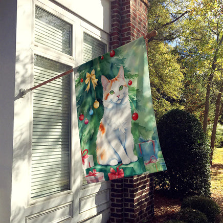 Turkish Van Cat by the Christmas Tree House Flag