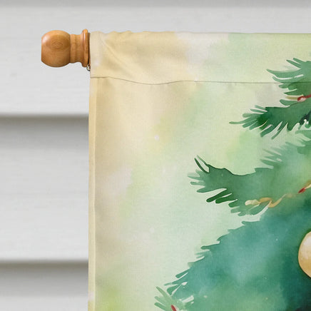 Colorpoint Longhair Cat by the Christmas Tree House Flag