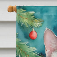 Foreign White Cat by the Christmas Tree House Flag