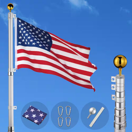 20 Ft. Aluminum Telescoping Flagpole with U.S. Flag and Handcrafted Golden Top Finial