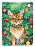 Chausie Cat by the Christmas Tree House Flag