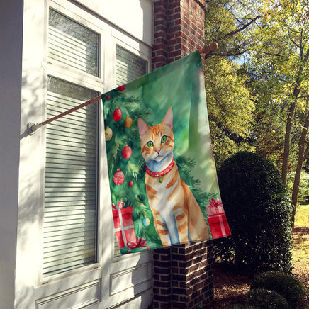 Arabian Mau Cat by the Christmas Tree House Flag