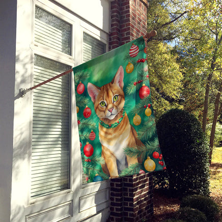 Chausie Cat by the Christmas Tree House Flag