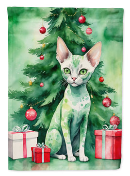 Devon Rex Cat by the Christmas Tree House Flag