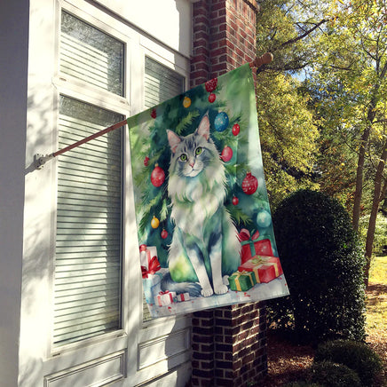 Oriental Longhair Cat by the Christmas Tree House Flag