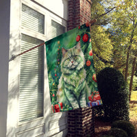 Selkirk Rex Cat by the Christmas Tree House Flag