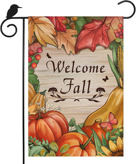 Welcome Fall Garden Flag, Double Sided 12X 18 Inch Seasonal Autumn Pumpkins Flags for Halloween Thanksgiving Harvest Holiday Home Farmhouse Outdoor Decoration