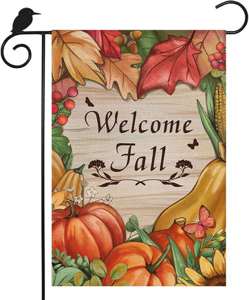 Welcome Fall Garden Flag, Double Sided 12X 18 Inch Seasonal Autumn Pumpkins Flags for Halloween Thanksgiving Harvest Holiday Home Farmhouse Outdoor Decoration