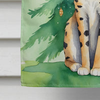 Serengeti Cat by the Christmas Tree House Flag