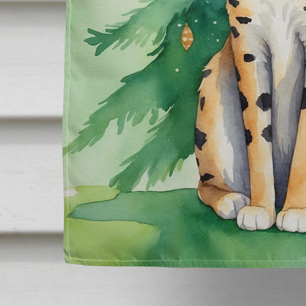 Serengeti Cat by the Christmas Tree House Flag