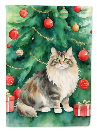 Cymric Cat by the Christmas Tree House Flag